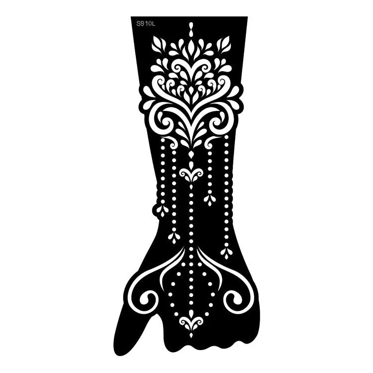 Set of geometric hollow template tattoo stickers showing 3D paper carving detail on sample designs.
