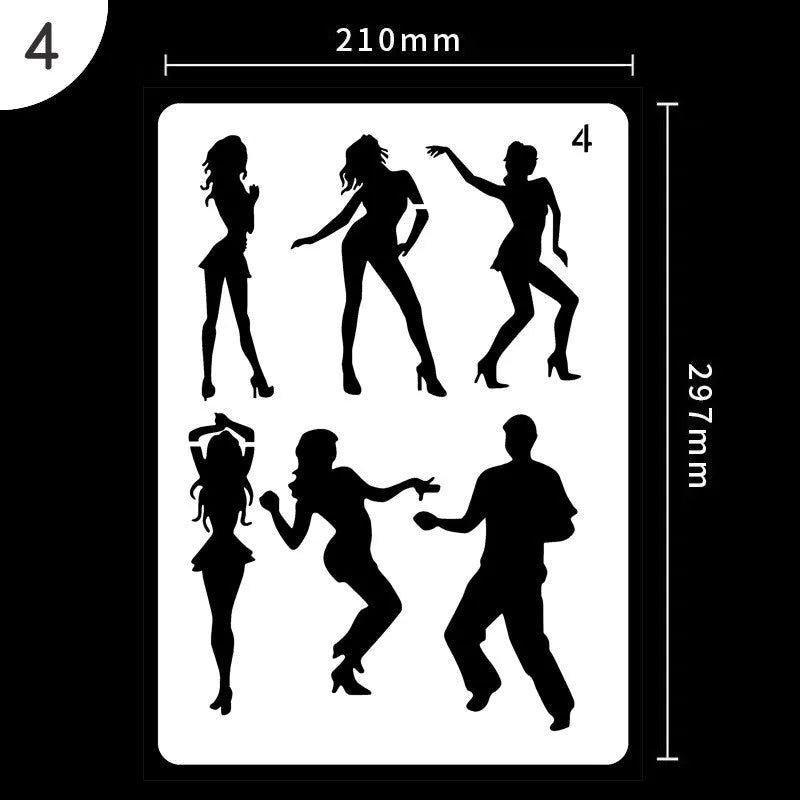 A set of white drawing stencils with various cut-out shapes, laid out on a flat surface.