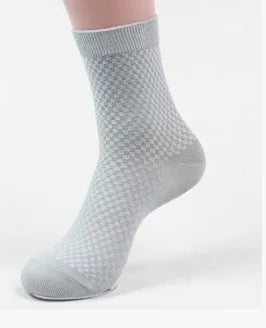 Men's bamboo fibre business socks showing small square pattern in five colour options