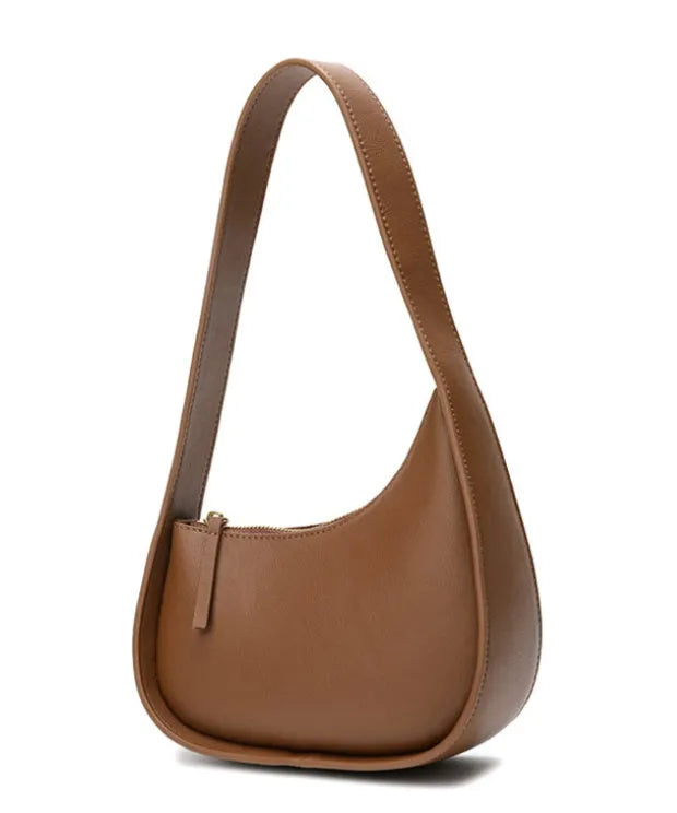 Genuine cowhide leather ladies half moon handbag with wide shoulder strap in four colour options