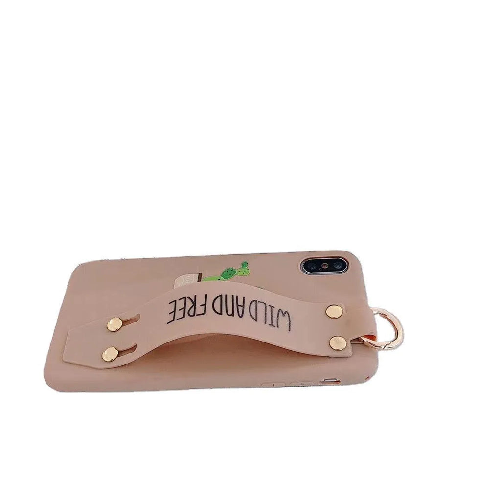 Green graffiti design iPhone wristband case with adjustable silicone strap attached to an iPhone model.