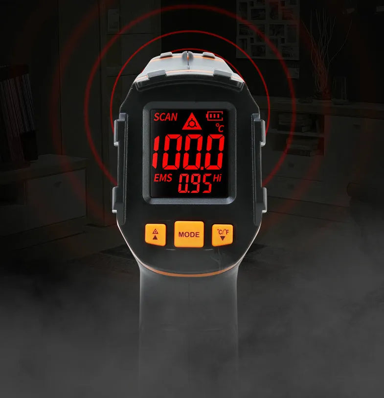 ST390A handheld infrared thermometer for measuring surface temperature.