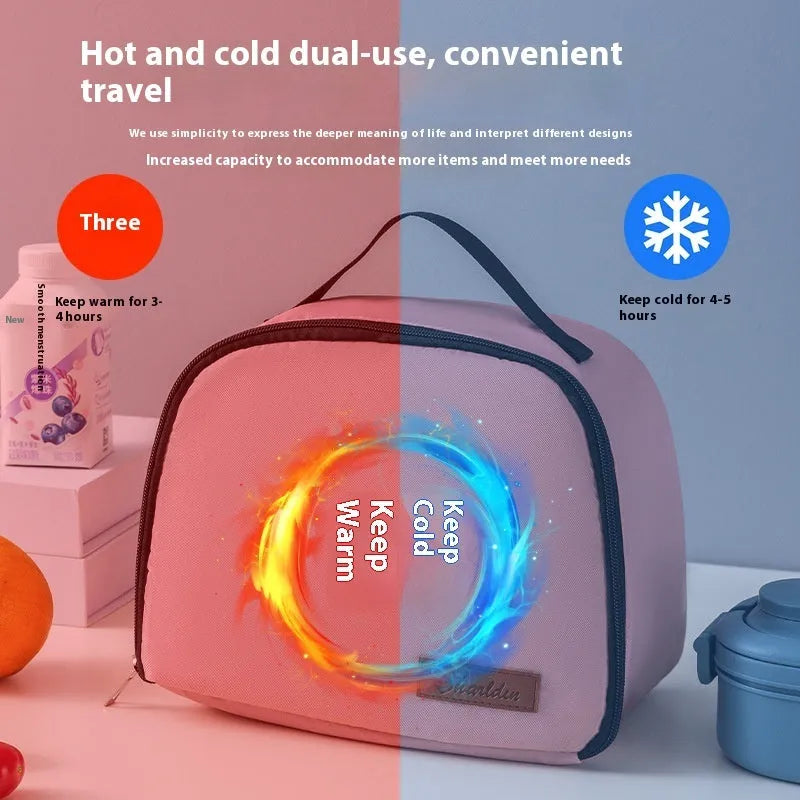 Large insulated lunch box bento handbag in textured cloth with heat preservation function