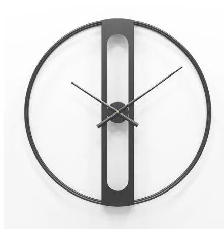 Round metal wall clock with 50cm diameter face in black or gold finish.
