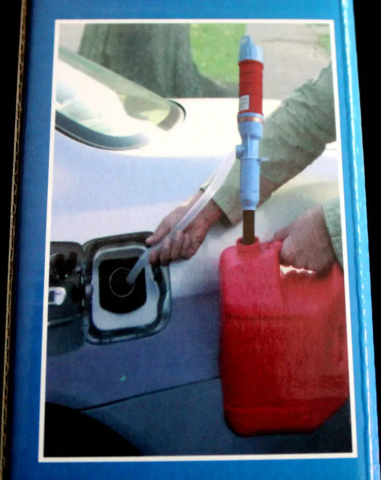 Blue manual hand-operated siphon pump for fuel oil gasoline liquid transfer