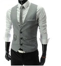 Men's cotton blend suit vest with long sleeves, lapel collar, single-breasted front, side seam pockets, in white, grey, black, or wine red.