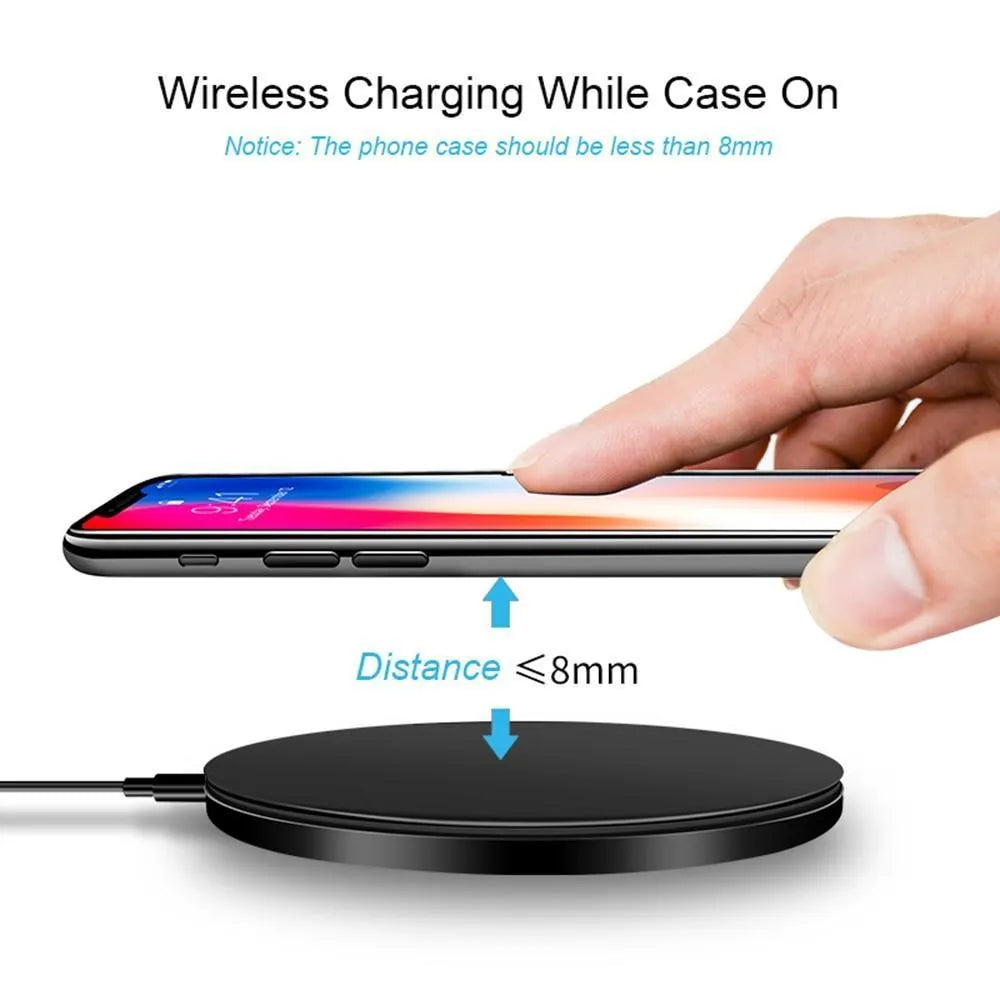 Black square ultra-thin wireless fast charging pad with 9V Qi support.