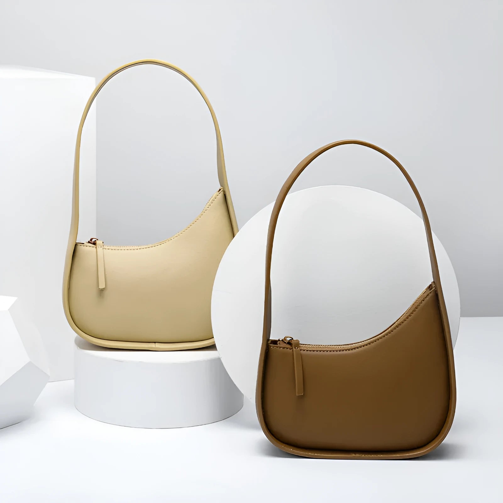 Genuine cowhide leather ladies half moon handbag with wide shoulder strap in four colour options