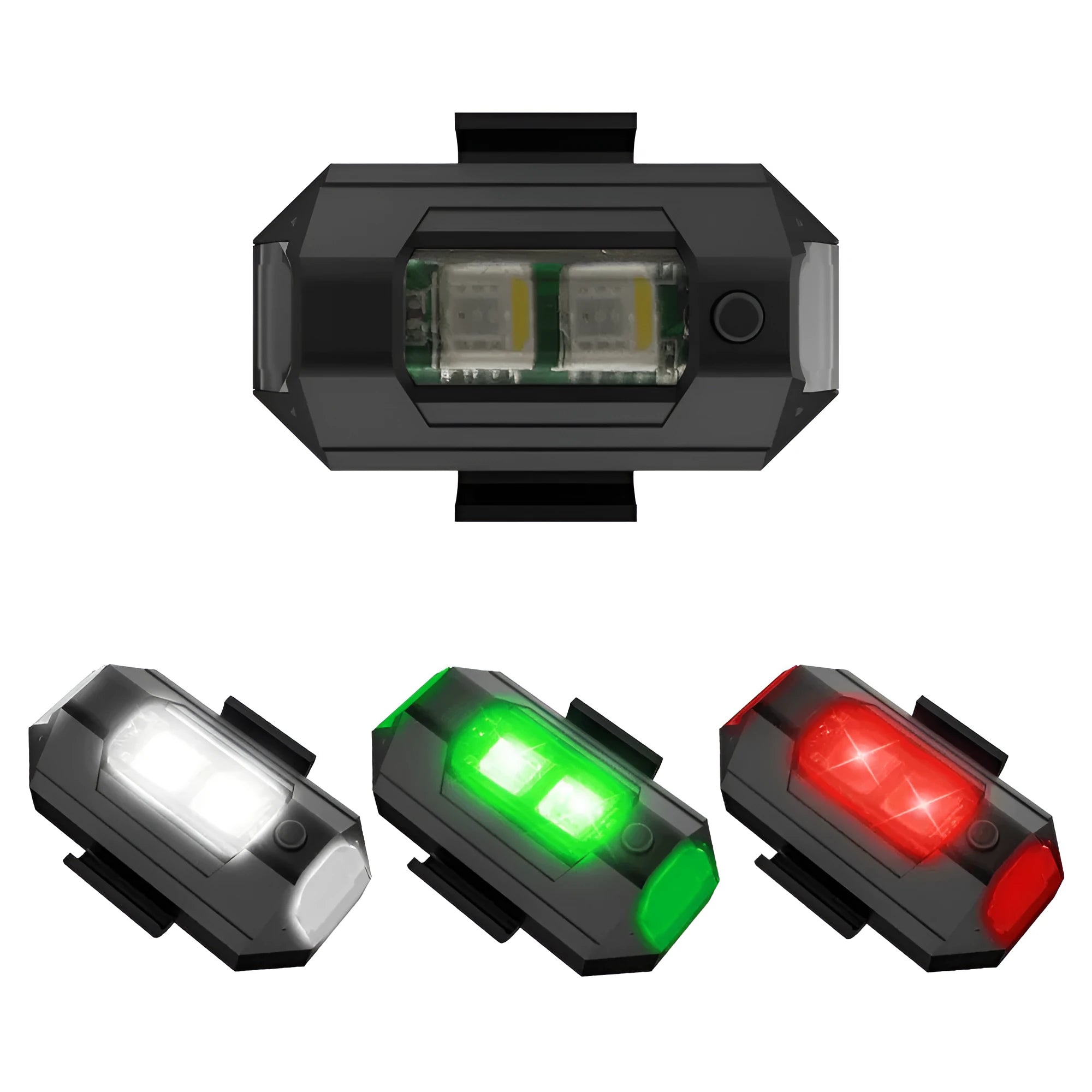 Drone signal light with RGB LED showing multiple colours, Type-C cable, and mounting tape