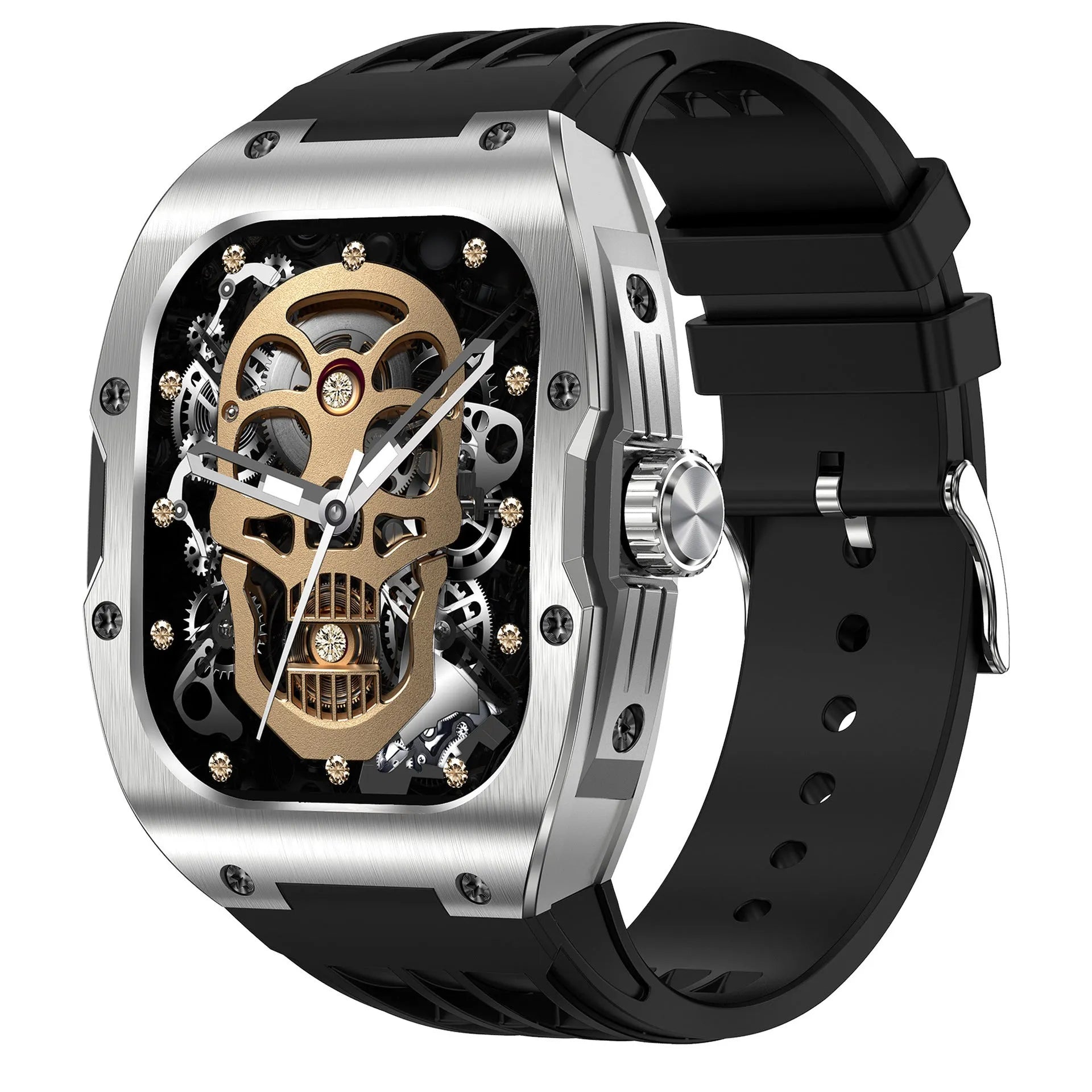 Black smart watch for men with fitness tracker on a wrist showing AMOLED display.