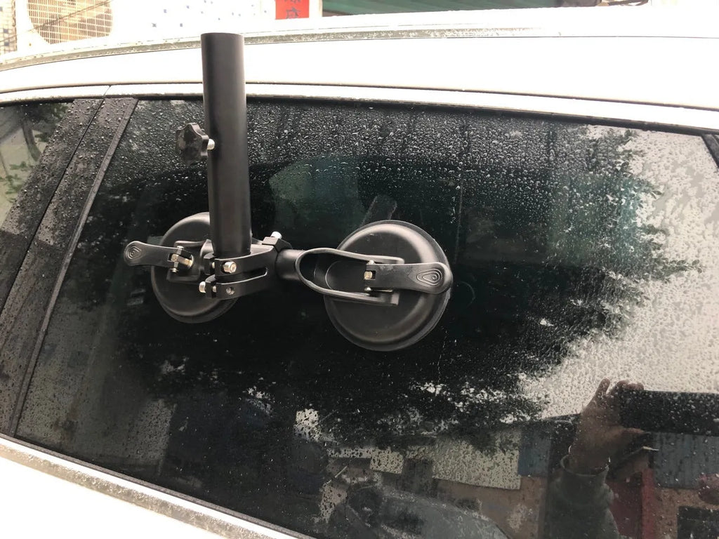Black off-road car sucker base flagpole mount with ABS construction and glass sucker mechanism