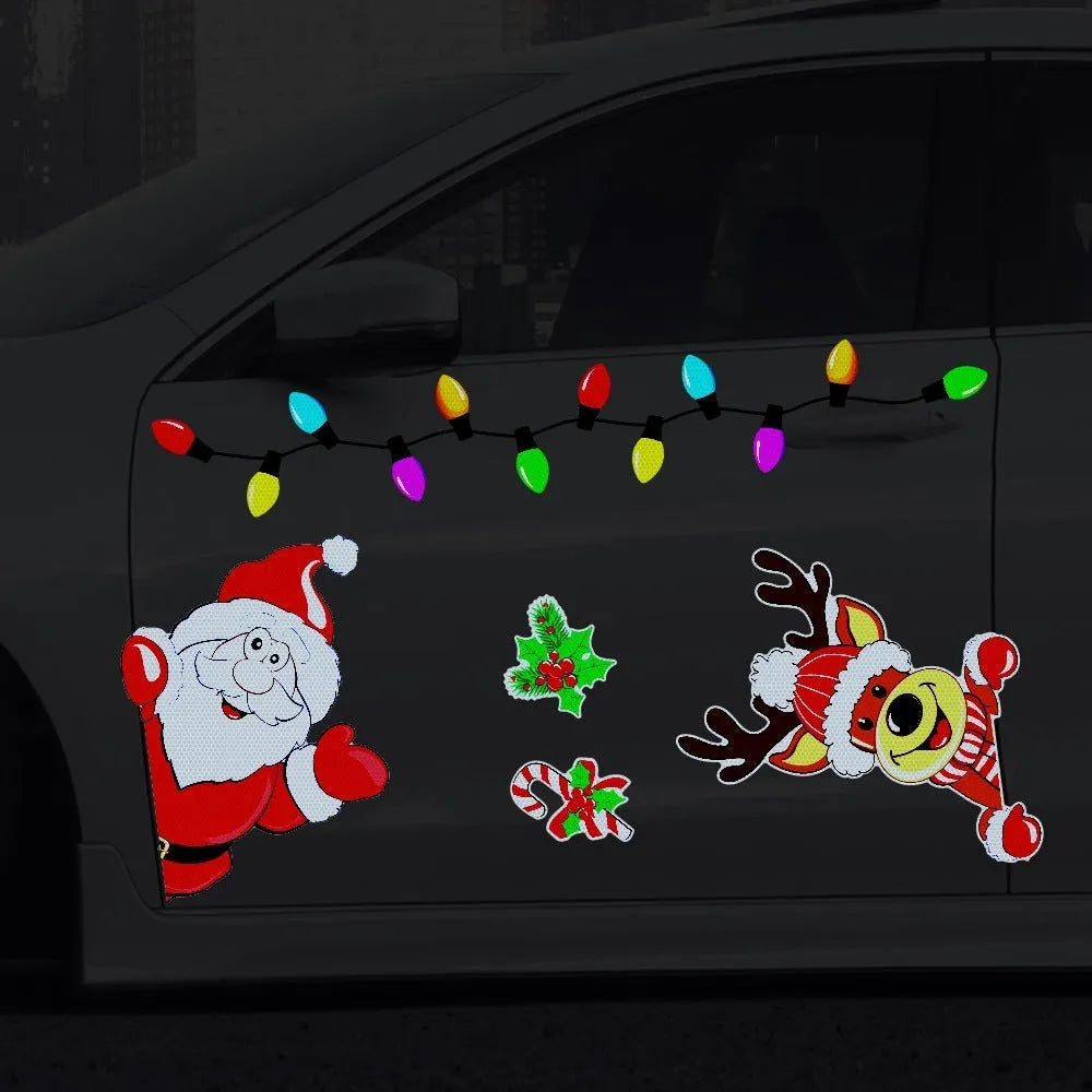 Medium Christmas elk reflective magnetic sticker with six thread colour cartoon design