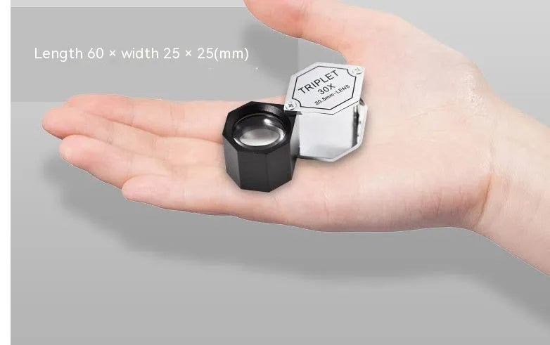 Handheld portable magnifying glass with metal body and optical glass lens for jewellery coin examination
