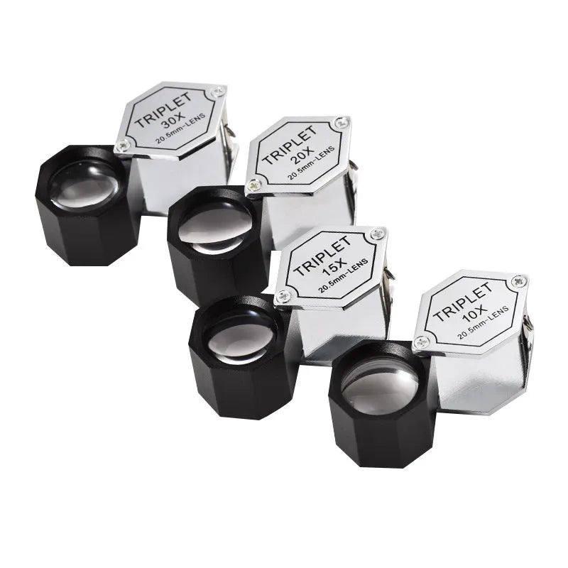 Handheld portable magnifying glass with metal body and optical glass lens for jewellery coin examination