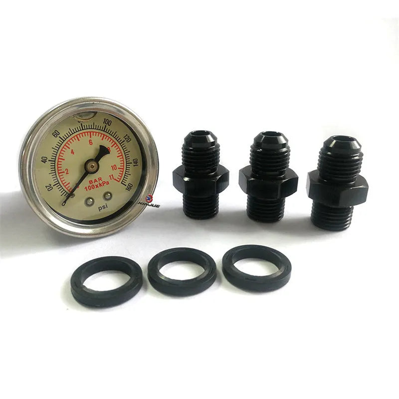 Black CNC aluminium fuel pressure regulator with adjustable 30-70 psi range and mounting strap