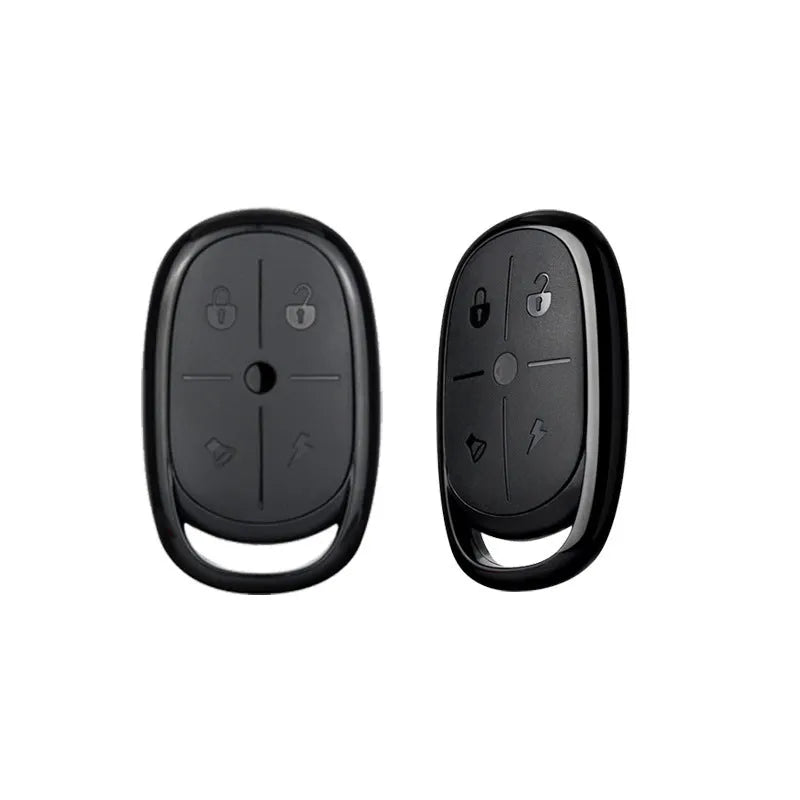 Compact black ABS plastic wireless remote control for duplicating car key signals, showing button layout.