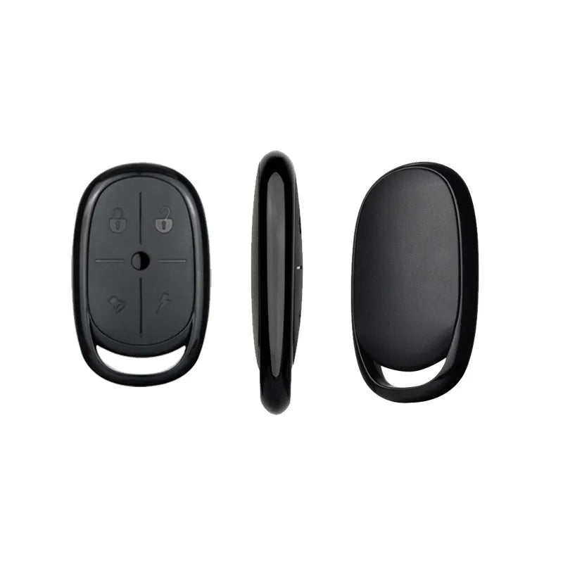 Compact black ABS plastic wireless remote control for duplicating car key signals, showing button layout.
