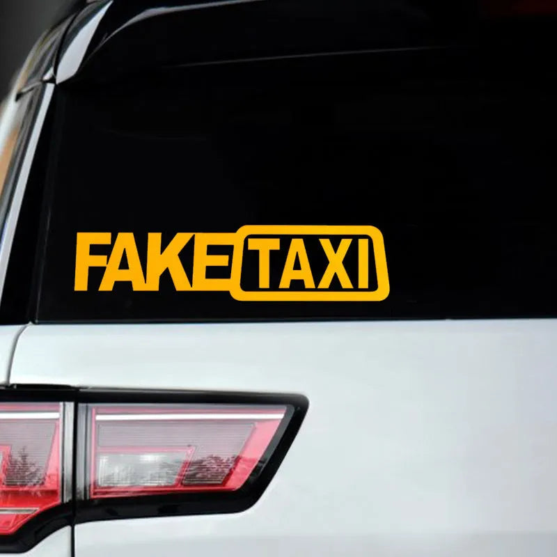 FAKE TAXI waterproof car warning sticker measuring 20cm by 8cm in black text option