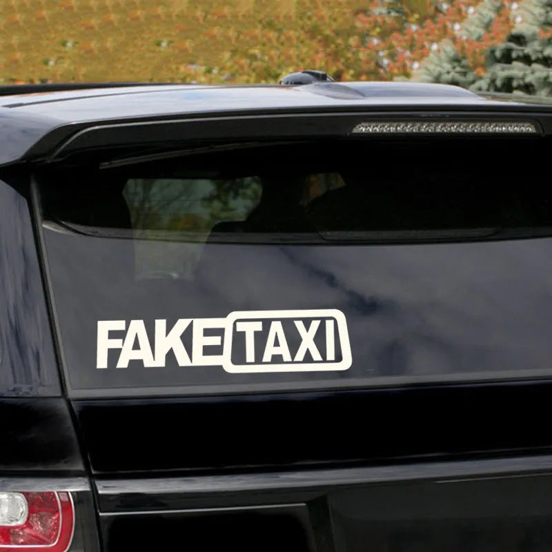 FAKE TAXI waterproof car warning sticker measuring 20cm by 8cm in black text option
