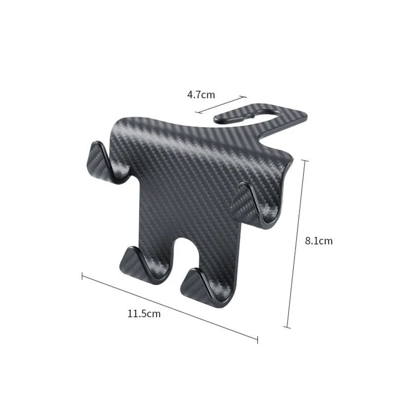 Black ABS car hook bracket with integrated mobile phone holder and storage hooks for rear seat organisation