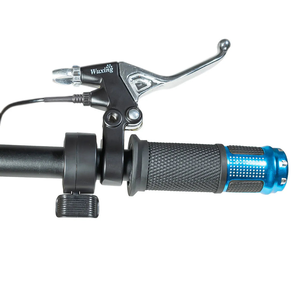 Electric vehicle handlebar grip replacement part in blue, showing 5-core wire and connector