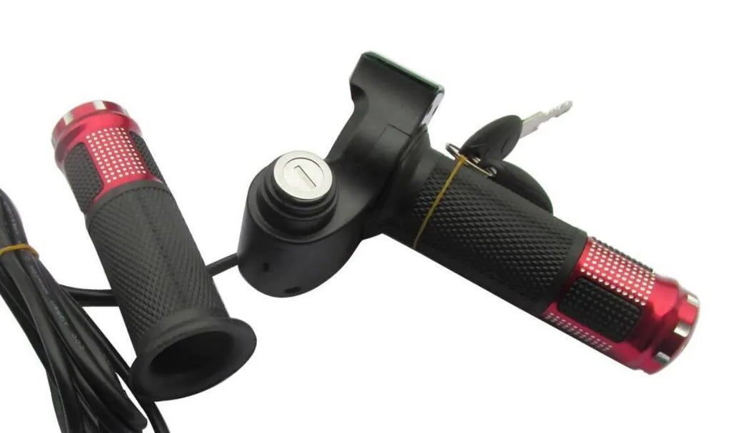 Electric vehicle handlebar grip replacement part in blue, showing 5-core wire and connector