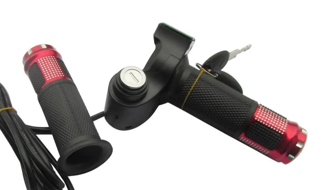 Electric vehicle handlebar grip replacement part in blue, showing 5-core wire and connector