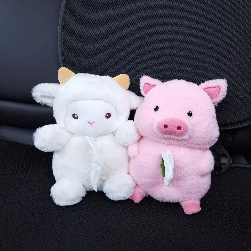 Plush lamb design car tissue box cover with soft fabric material