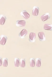 White false nails with plaid pattern, 24 pieces per box.