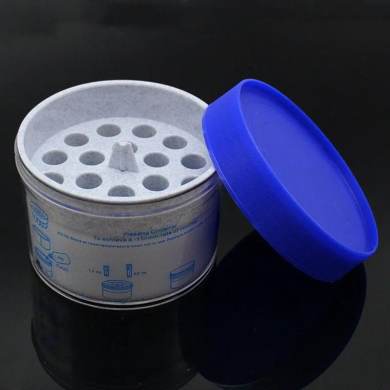 Orange and blue laboratory process cooling box for gradient freezing and cell recovery applications