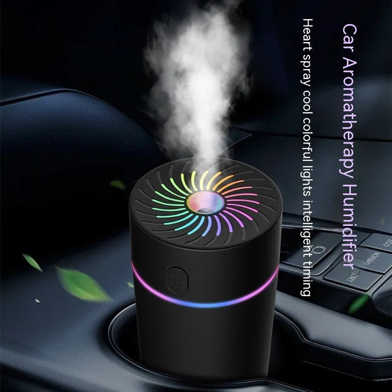 USB car mini humidifier with aromatherapy function in black and white colour options