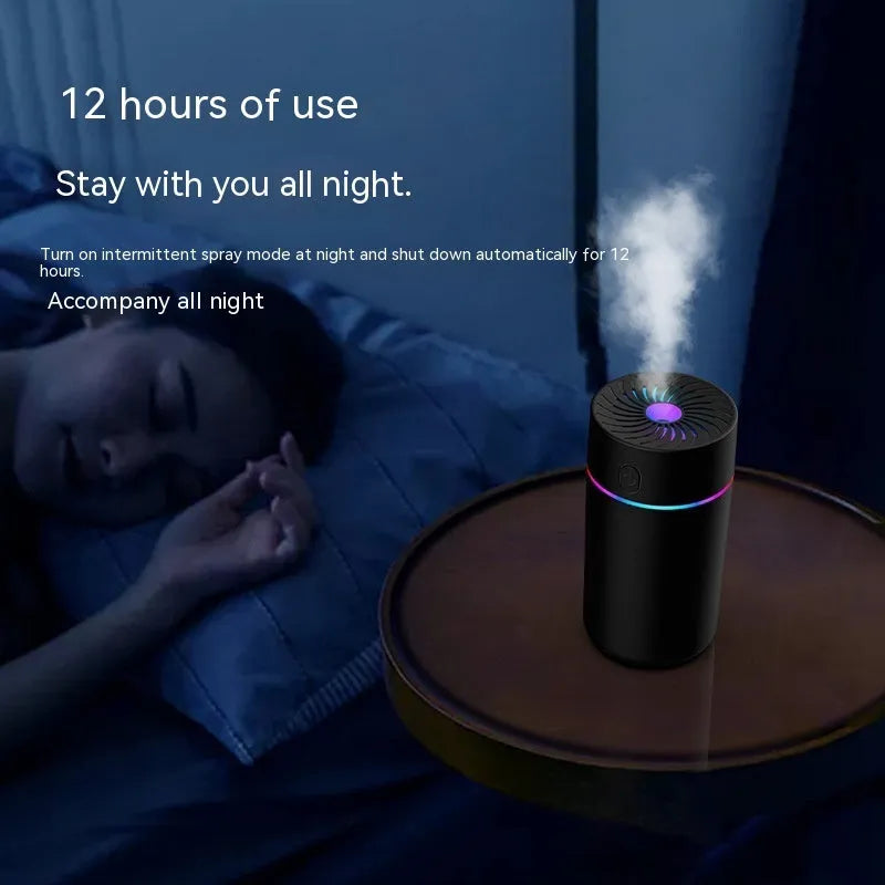 USB car mini humidifier with aromatherapy function in black and white colour options
