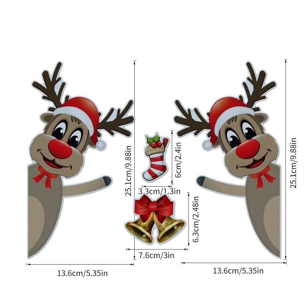 Set of magnetic Christmas car bumper stickers with a reflective luminous elk and bells cartoon design
