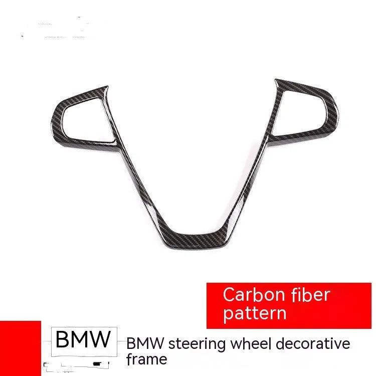 BMW steering wheel button frame decoration in black ABS carbon fibre pattern trim