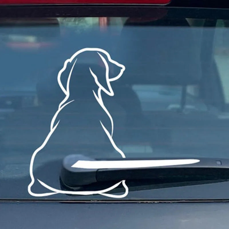 Cartoon dog car sticker with wiper design for rear window decoration in black or white colour