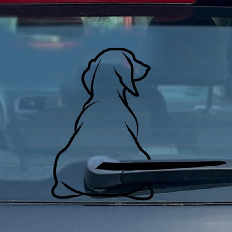 Cartoon dog car sticker with wiper design for rear window decoration in black or white colour