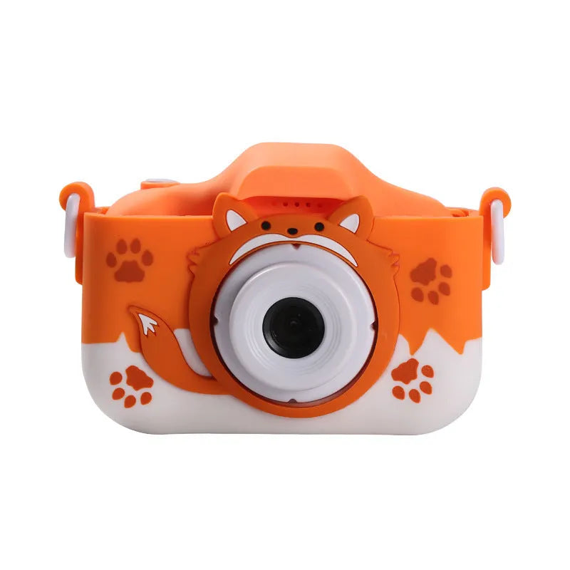 HD cartoon children's digital camera in blue colour with compact ABS plastic body and included lanyard
