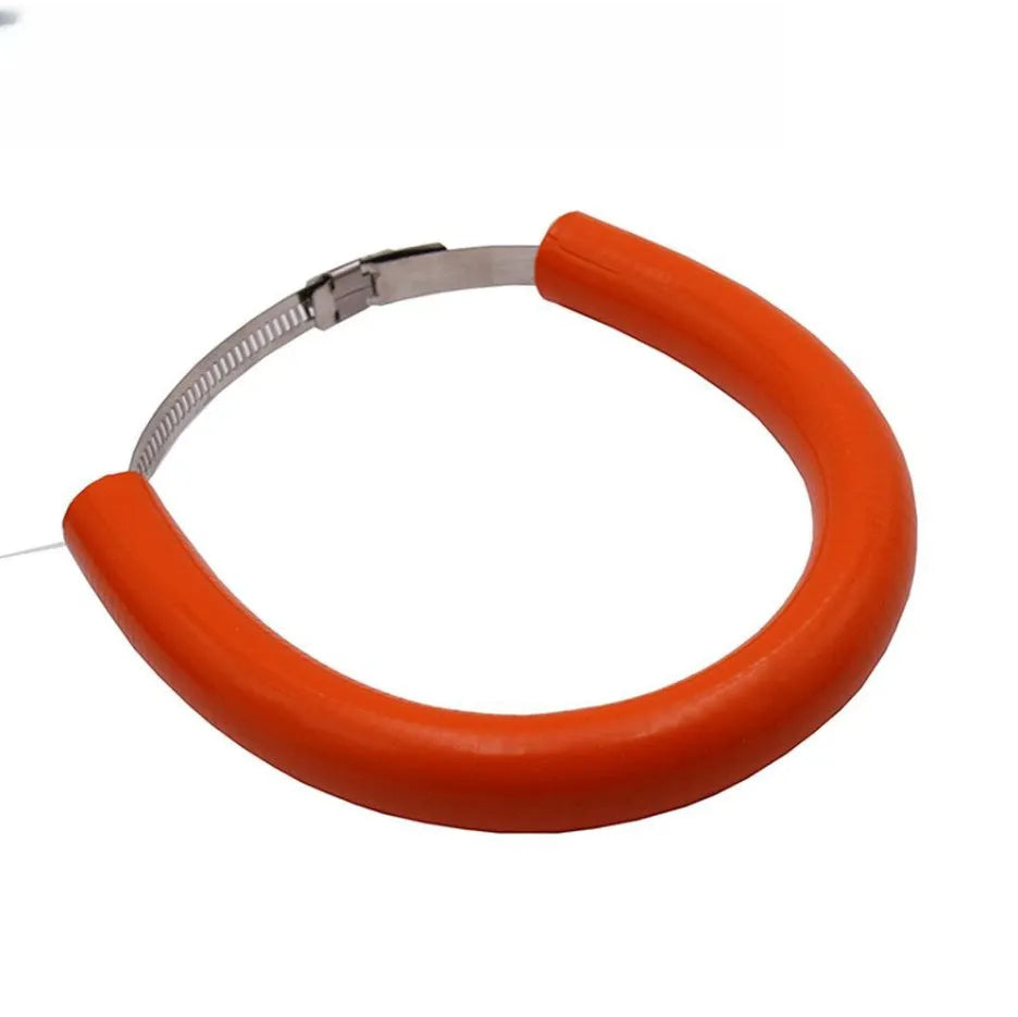 Universal motorcycle exhaust pipe gasket anti-drop ring in black, blue, and orange colours.