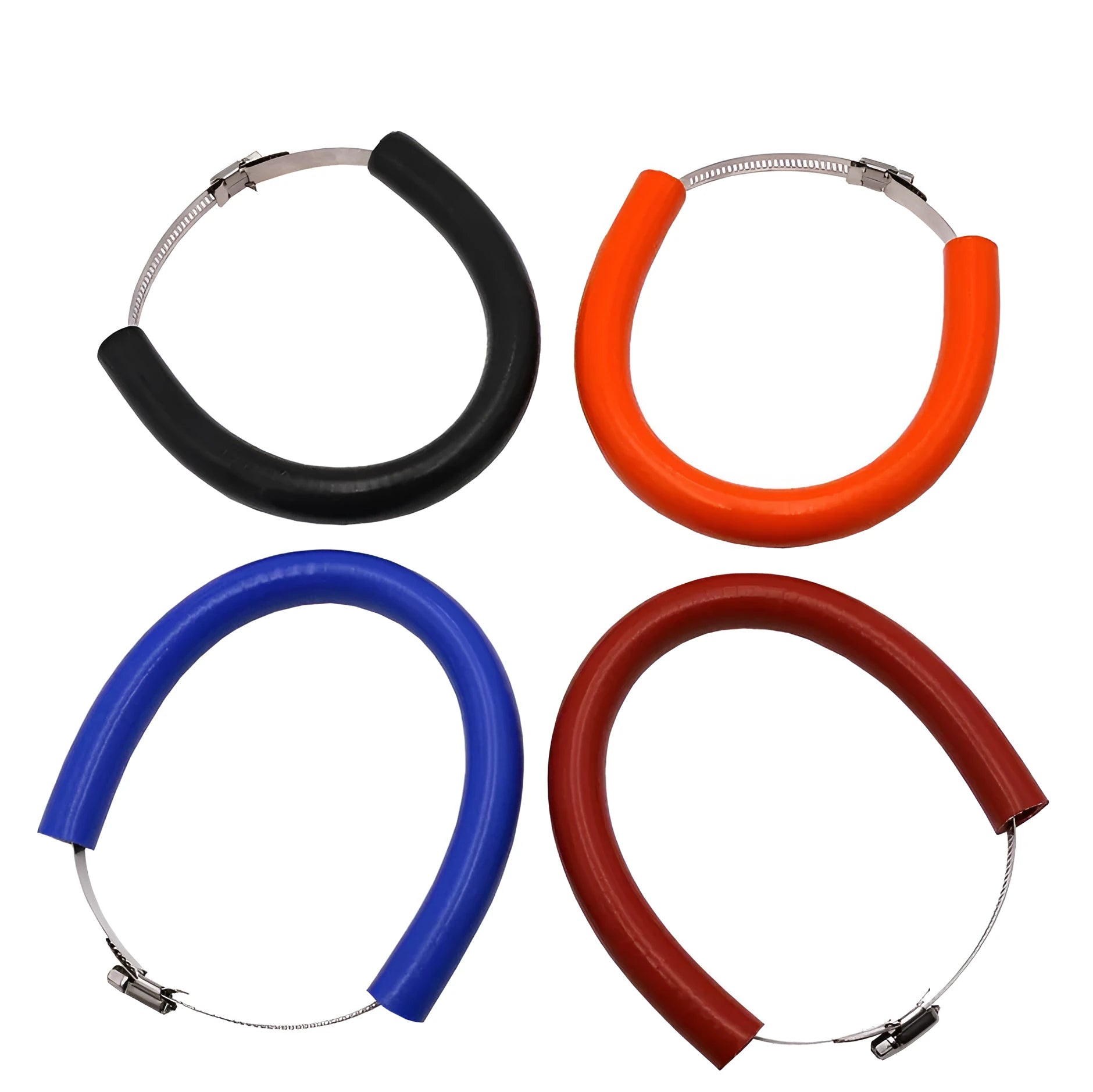 Universal motorcycle exhaust pipe gasket anti-drop ring in black, blue, and orange colours.
