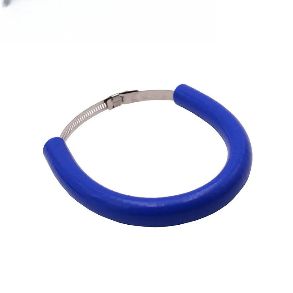 Universal motorcycle exhaust pipe gasket anti-drop ring in black, blue, and orange colours.