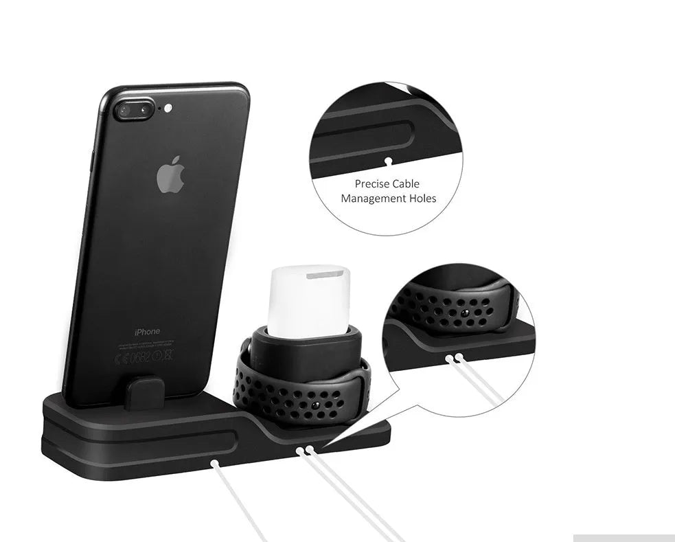 Silicone 3 in 1 charging stand base for iPhone, watch and headset with USB power