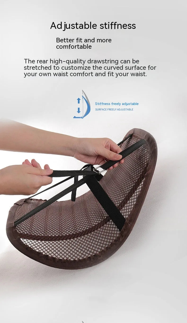 A leather lumbar support cushion for car seats and office chairs in one of five colour options.