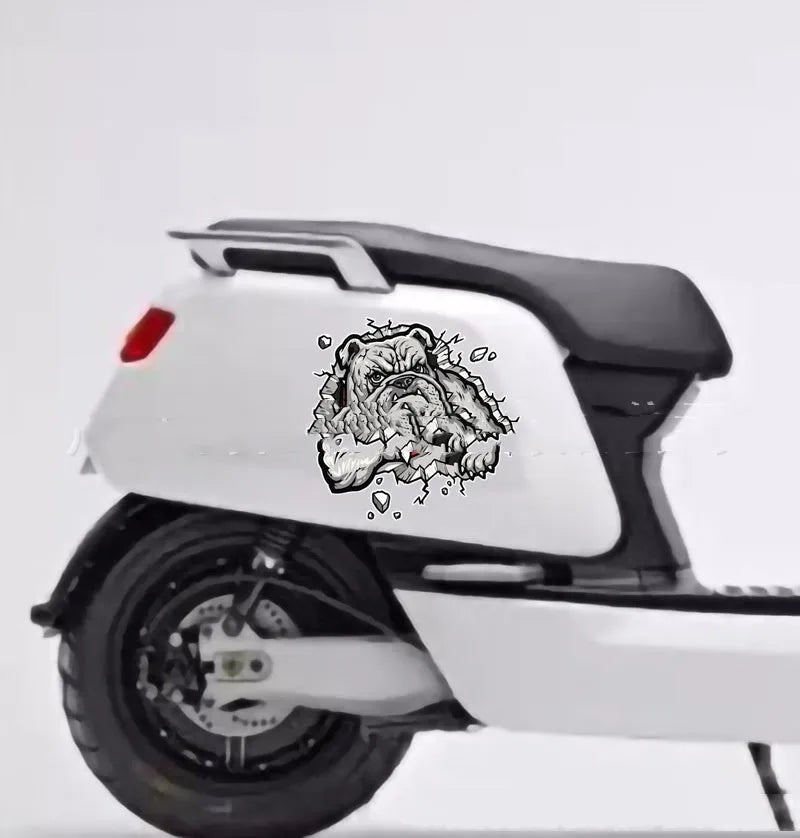 Grey dog pattern motorcycle decorative sticker with 17cm dimensions and custom sizing options