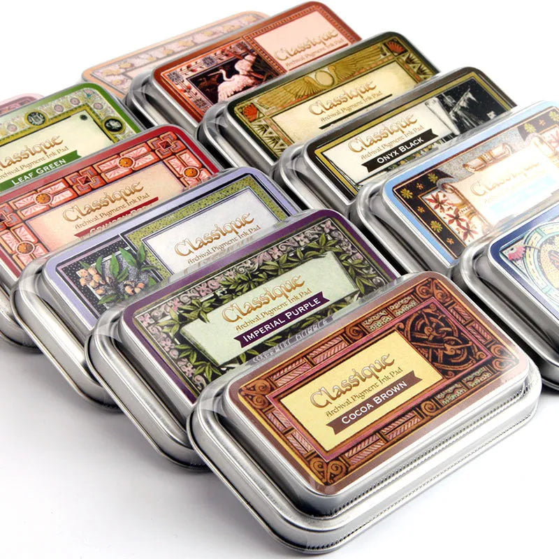 Rectangular notebook stamp pad with oily ink in five colour options for DIY crafts