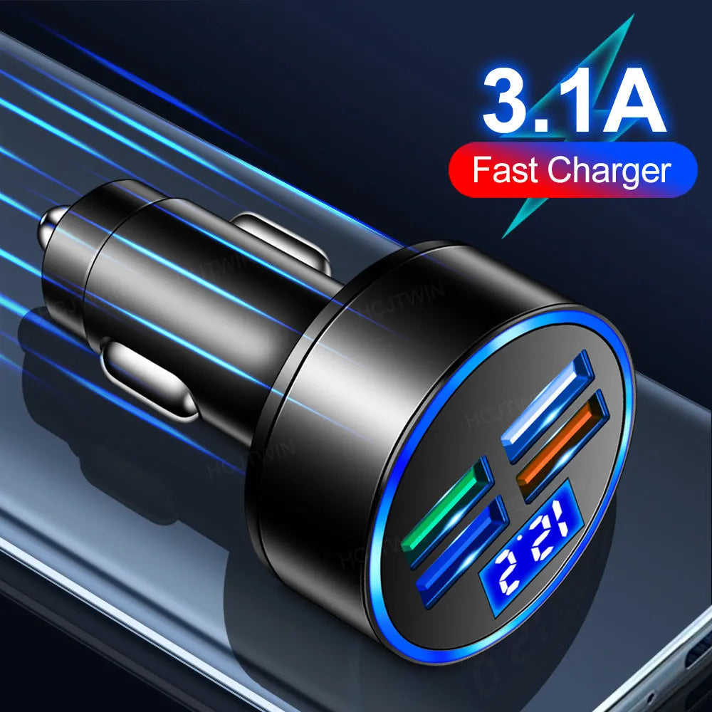 Black multi-port car charger with USB ports for vehicle charging