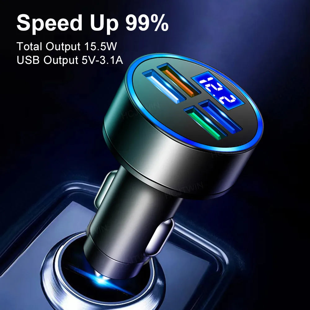 Black multi-port car charger with USB ports for vehicle charging