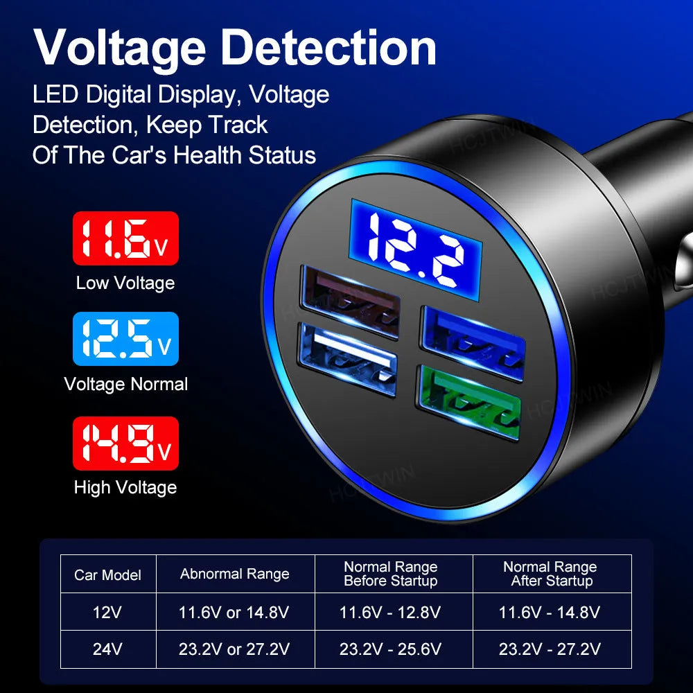 Black multi-port car charger with USB ports for vehicle charging
