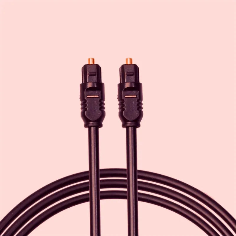 Black Toslink optical audio cable with square connector showing 2 metre length and 4mm plug