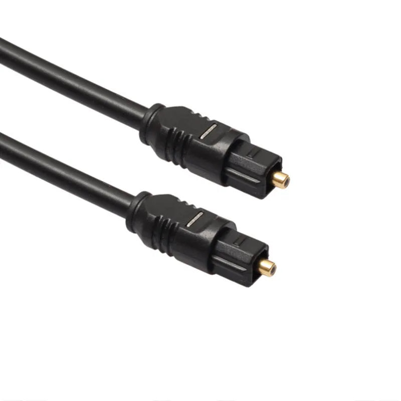 Black Toslink optical audio cable with square connector showing 2 metre length and 4mm plug