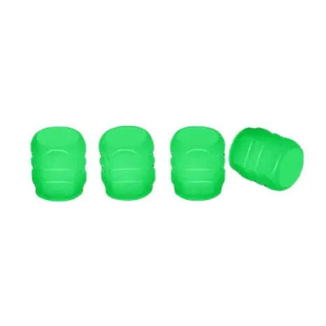 Luminous rubber tyre valve cap with split highlighter design shown in available colour options